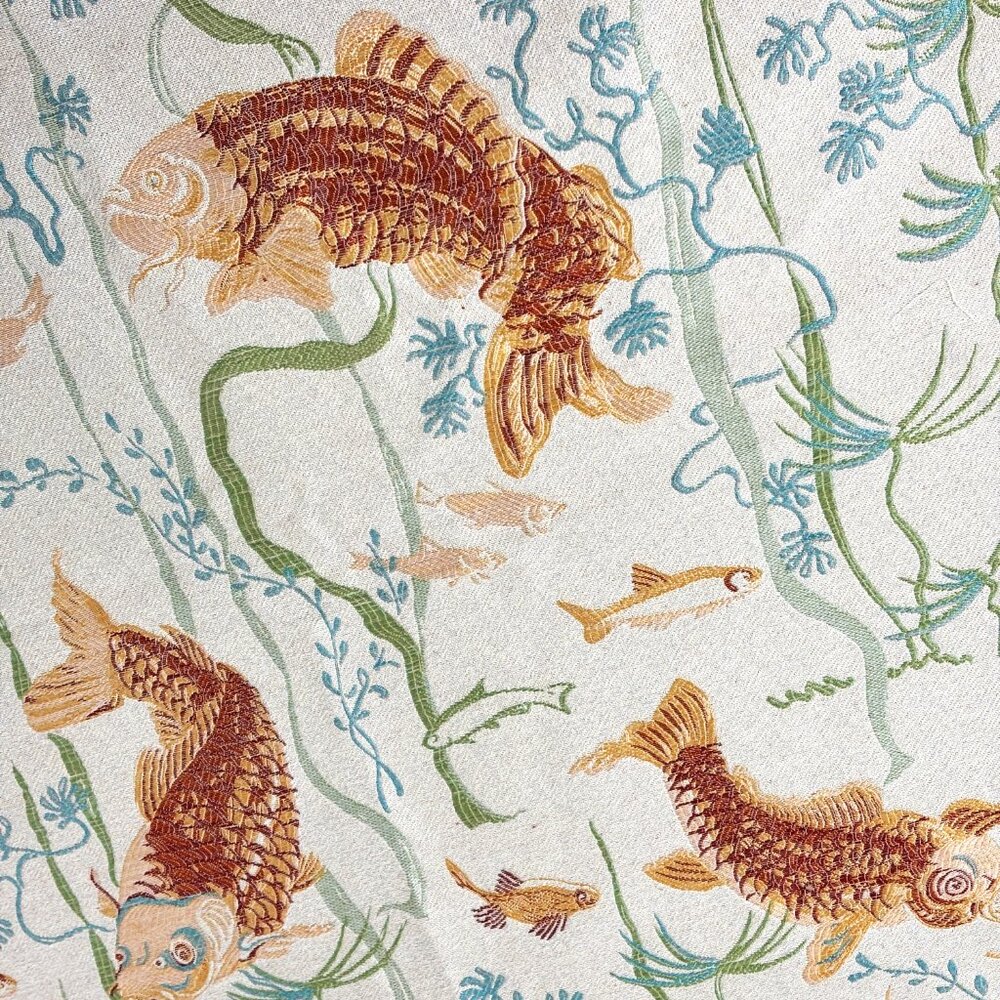 Koi Japanese inspired Jacquard woven Upholstery Fabric Remnant 40" x 52" NWOT - Picture 2 of 15